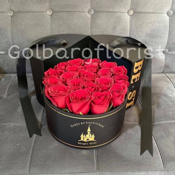 باكس سورپرايزی استوانه رز هلندی ممتاز گلبرگ فلوریست