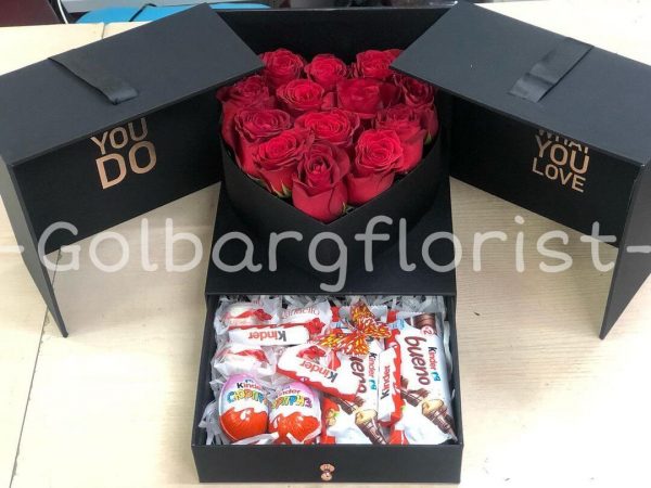 باكس سورپرايزی قلبی رز هلندی ممتاز گلبرگ فلوریست