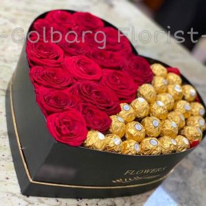 باکس قلب رز هلندی با شکلات گلبرگ فلوریست