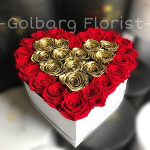باکس قلب رز هلندی طلایی گلبرگ فلوریست