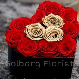 باکس قلب رز هلندی طلایی گلبرگ فلوریست